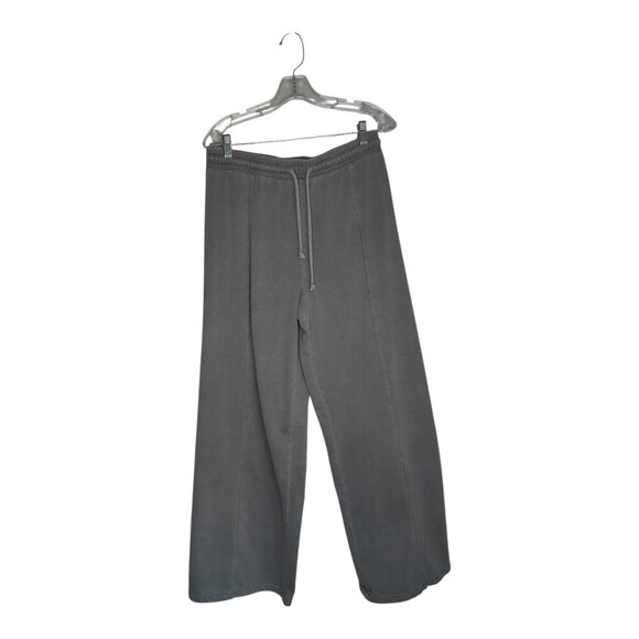 Lazy Sunday Pants - Lazy Sunday Women Charcoal Gray Wide Leg Sweatpants Drawstring Fleece Lounge L